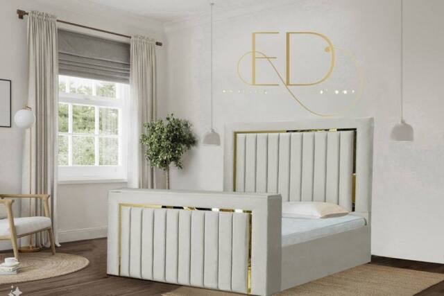 Stratus Interiors Emperor Tv Bed Gold Silver Trim Panel Border - White - Size: Super King - image 1