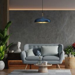 Milagro Lincoln Blue Pendant Lamp 45 cm Hand Made Scandi Style Gold Interior in Mid Navy - thumbnail 3