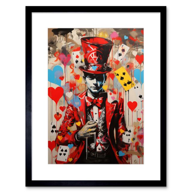 "Artery8 Wall Art Print The King of Hearts Modern Magician Magical Artwork Playing Cards Artwork Framed 9X7 Inch in Black - Size: W7"" x H9""" - image 1
