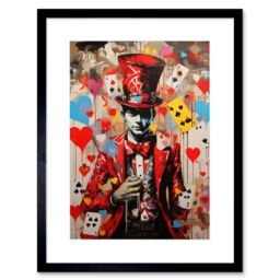 "Artery8 Wall Art Print The King of Hearts Modern Magician Magical Artwork Playing Cards Artwork Framed 9X7 Inch in Black - Size: W7"" x H9""" - thumbnail 1