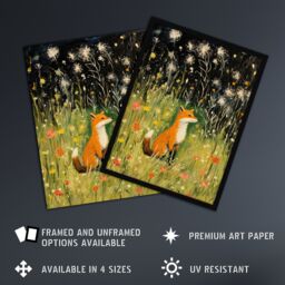 "Artery8 Fox In Wildflower Meadow Acrylic Painting Spring Evening Among Flowers Extra Large XL Unframed Wall Art Poster Print - Size: W24"" x H32""" - thumbnail 2