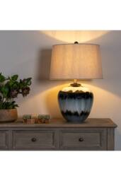 KDMD Midnight Shadows Squat Table Lamp with Linen Shade in Black