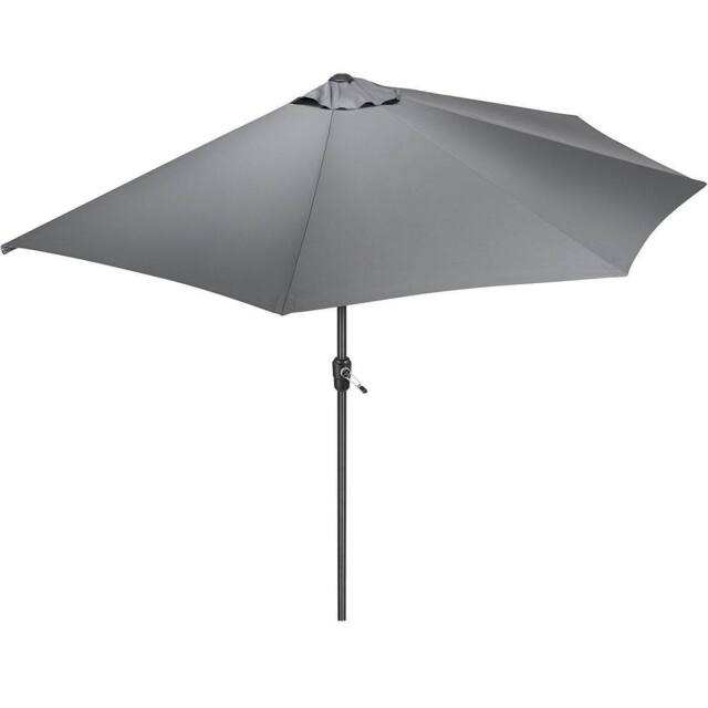 Christow 2.7m Half Parasol Garden Balcony Umbrella Steel Crank Handle UV Canopy in Grey - image 1