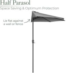 Christow 2.7m Half Parasol Garden Balcony Umbrella Steel Crank Handle UV Canopy in Grey - thumbnail 3