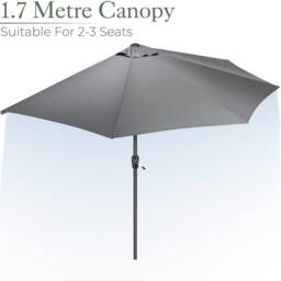 Christow 2.7m Half Parasol Garden Balcony Umbrella Steel Crank Handle UV Canopy in Grey - thumbnail 4
