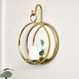 Melody Maison Round Gold Mirrored Wall Candle Sconce - thumbnail 2