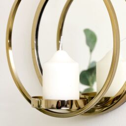 Melody Maison Round Gold Mirrored Wall Candle Sconce - thumbnail 3