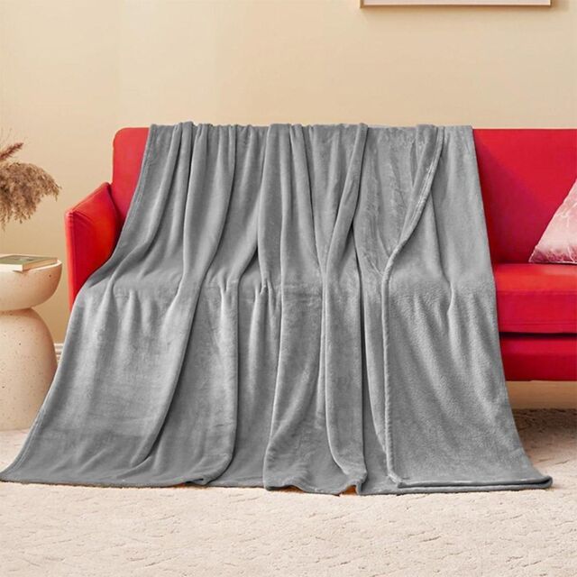 Faux Fur Silver Throw Luxury Super Soft Plain Bed Sofa Settee Throw Blanket
