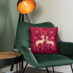 Samuel Alexander 45 x 45cm Soft Fabric Christmas Reindeer Chair Cushion in Ruby Red - Size: 45 x 45 cm - thumbnail 2