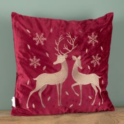Samuel Alexander 45 x 45cm Soft Fabric Christmas Reindeer Chair Cushion in Ruby Red - Size: 45 x 45 cm - thumbnail 7