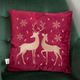 Samuel Alexander 45 x 45cm Soft Fabric Christmas Reindeer Chair Cushion in Ruby Red - Size: 45 x 45 cm - thumbnail 4