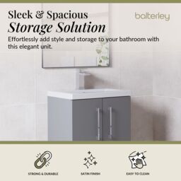 Balterley Bathroom Vanity Basin Unit, Chrome Handles, 500mm, Satin Grey - thumbnail 2
