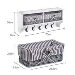 NESTLUNE Wall Mounted White Coat Rack Shelf With Wicker Storage Baskets - Size: 100 cm x 100 cm - thumbnail 2