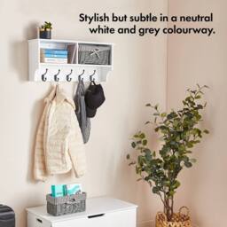 NESTLUNE Wall Mounted White Coat Rack Shelf With Wicker Storage Baskets - Size: 100 cm x 100 cm - thumbnail 4
