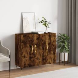 Berkfield Home Sideboard Smoked Oak 90x34x80 cm Engineered Wood in Brown - Size: 90 x 34 x 80 cm - thumbnail 2