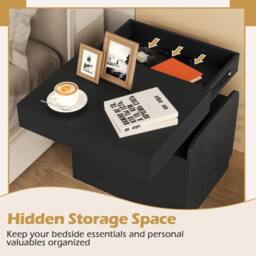Costway Wooden Nightstand Modern Bedside Table w/ Drawer & Charging Outlets in Black - thumbnail 4
