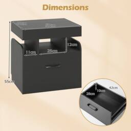 Costway Wooden Nightstand Modern Bedside Table w/ Drawer & Charging Outlets in Black - thumbnail 2
