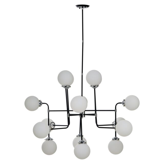 Orsina Black & Chrome 16 Arm Pendant Light, Modern Spherical Glass Ceiling Fixture, Head Design with White Shades - image 1