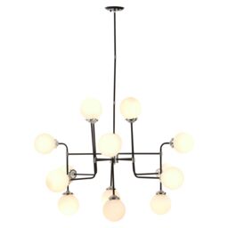 Orsina Black & Chrome 16 Arm Pendant Light, Modern Spherical Glass Ceiling Fixture, Head Design with White Shades - thumbnail 4