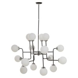 Orsina Black & Chrome 16 Arm Pendant Light, Modern Spherical Glass Ceiling Fixture, Head Design with White Shades - thumbnail 3
