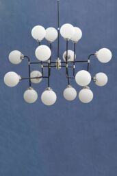 Orsina Black & Chrome 16 Arm Pendant Light, Modern Spherical Glass Ceiling Fixture, Head Design with White Shades - thumbnail 2