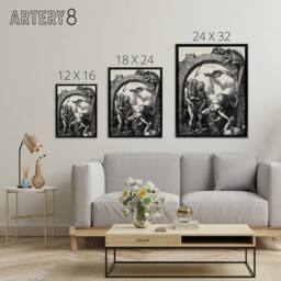 "Artery8 Harrowing of Hell Christ in Limbo Durer Framed Canvas Wall Art Print in Grey - Size: W12"" x H16""" - thumbnail 4