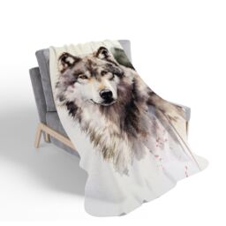 Warren Reed - Designer Loyal Wolf Watercolour Sherpa Blanket in Brown - Size: Large - thumbnail 2