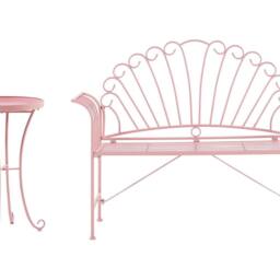 Wyld and Coco Pink Metal 2-Seater Bench with Side Table - Flared Armrests - thumbnail 2