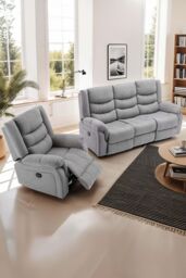 More4Homes Seattle Electric Recliner Fabric 1+3 Seater Sofa Set in Grey - thumbnail 1