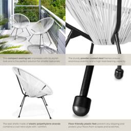 tectake Garden chairs in retro design (set of 2) in White - Size: 2 Seater - thumbnail 5