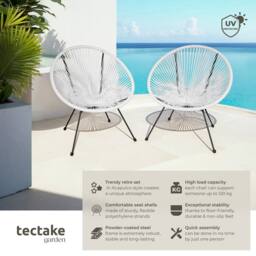 tectake Garden chairs in retro design (set of 2) in White - Size: 2 Seater - thumbnail 2