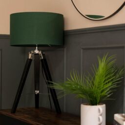 ValueLights Clipper Black Wood Tripod Table Lamp with Medium Green Shade - thumbnail 1