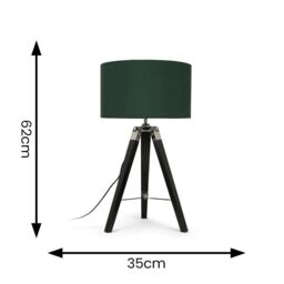 ValueLights Clipper Black Wood Tripod Table Lamp with Medium Green Shade - thumbnail 5