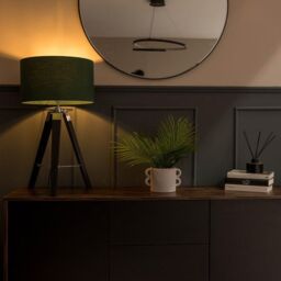 ValueLights Clipper Black Wood Tripod Table Lamp with Medium Green Shade - thumbnail 3