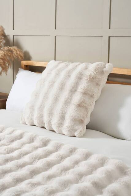 BHS Scalloped Faux Fur Cream Cushion - image 1