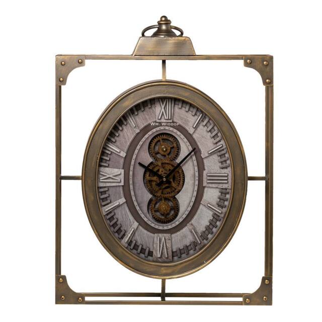 WILLIAM WIDDOP Square Wall Clock With Moving Gears & Metal Frame in Bronze - image 1