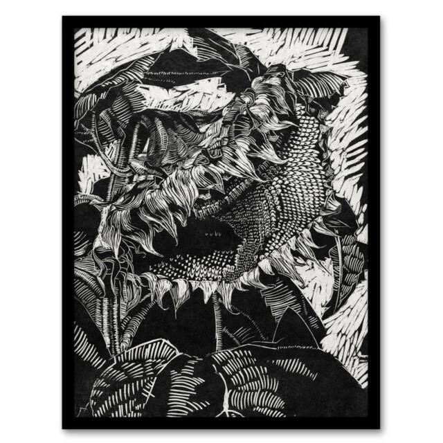 Artery8 Reijer Stolk Sunflower Abstract Black White Flower Framed Art Print - Size: A3 - image 1
