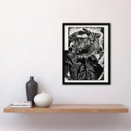 Artery8 Reijer Stolk Sunflower Abstract Black White Flower Framed Art Print - Size: A3 - thumbnail 2