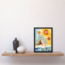 Artery8 Abstract Sea Swimming Folk Art Bathroom Artwork Framed Wall Art Print A4 in Black - thumbnail 2