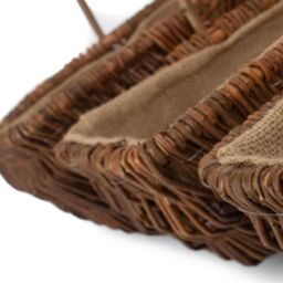 Red Hamper Wicker Set of 3 Rectangular Unpeeled Willow Garden Trug With Hessian Lining in Brown - thumbnail 5