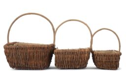 Red Hamper Wicker Set of 3 Rectangular Unpeeled Willow Garden Trug With Hessian Lining in Brown - thumbnail 2