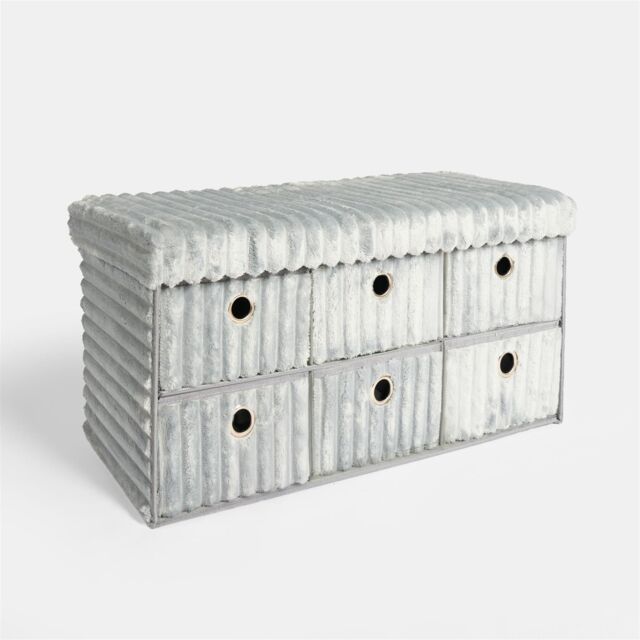 OHS Ribbed Fleece 6 Draw Storage Chest Shoe Organiser Cabinet in Light Grey - image 1