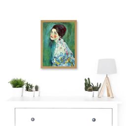 Artery8 Gustav Klimt Portrait Of A Lady Japonism Green Home Painting A4 Artwork Framed Wall Art Print in Light Oak - thumbnail 2
