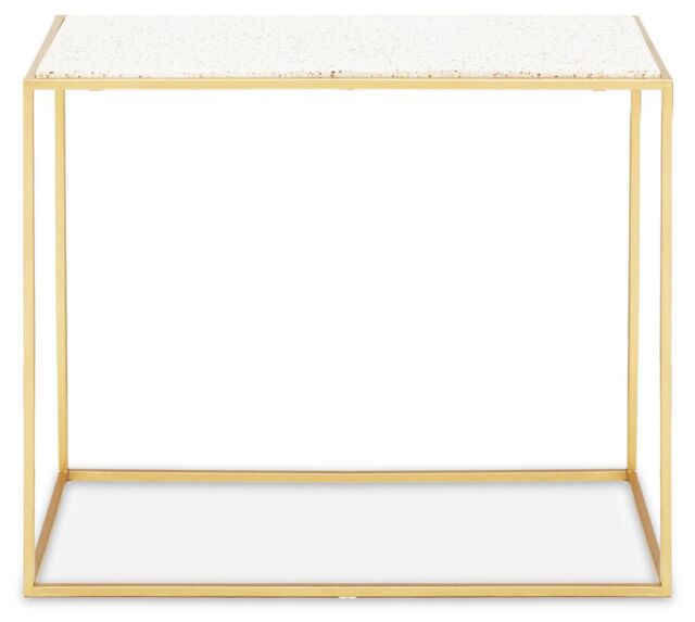 Orsina Gold Finish Console Table, Sleek Gold Iron Frame with White Rectangular Marble Top, Open‑Frame Console - image 1