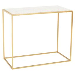 Orsina Gold Finish Console Table, Sleek Gold Iron Frame with White Rectangular Marble Top, Open‑Frame Console - thumbnail 2