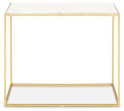Orsina Gold Finish Console Table, Sleek Gold Iron Frame with White Rectangular Marble Top, Open‑Frame Console