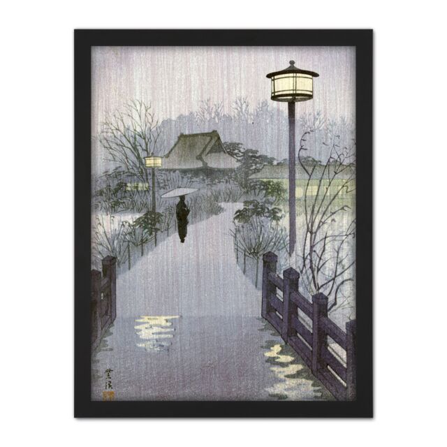 "Artery8 Wall Art Print Kasamatsu Shiro Evening Rain Shinobazu Pond Japan Large Framed Wall Décor Art in Brown - Size: W18"" x H24""" - image 1