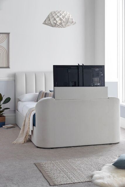Time4sleep Lucille Upholstered TV Bed Natural Velvet - Bed Frame Only - Size: King - image 1