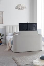 Time4sleep Lucille Upholstered TV Bed Natural Velvet - Bed Frame Only - Size: King
