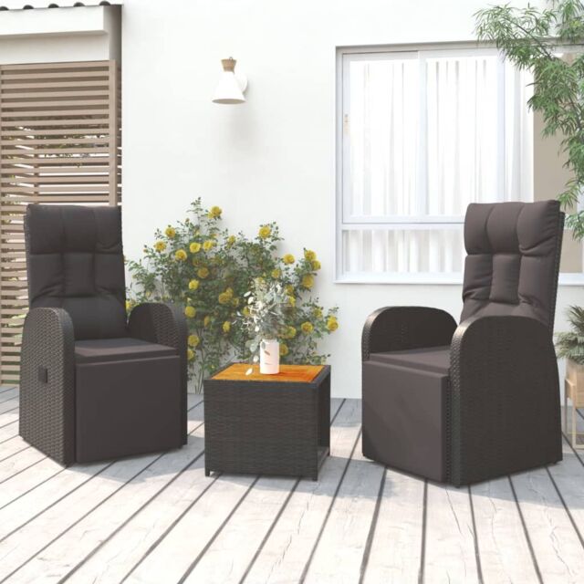 Berkfield Home 3 Piece Garden Lounge Set Black Poly Rattan&Solid Wood Acacia - image 1